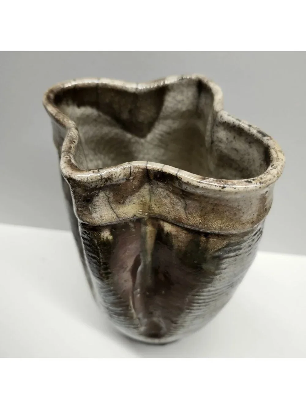 Raku Pottery Vase Earth Tones 7.75